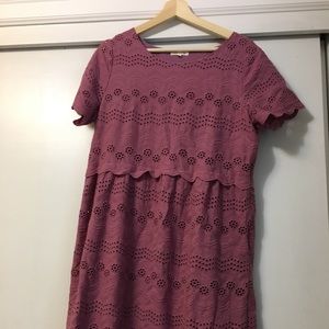 Patterned tea length scalloped dress